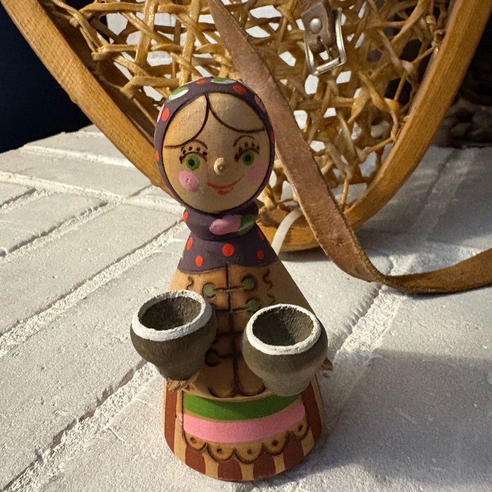 Handcrafted Wooden Doll Candle Holder